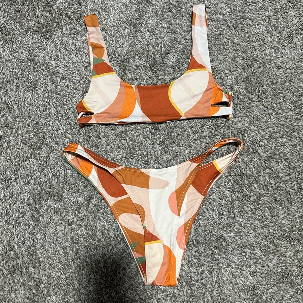 Stone Fox Swim Geometric Bikini Set in Orange and Cream
